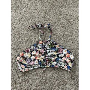 LUCKY BRAND Colorful Floral lace up Halter Neck Swim Top Size Large  Beach